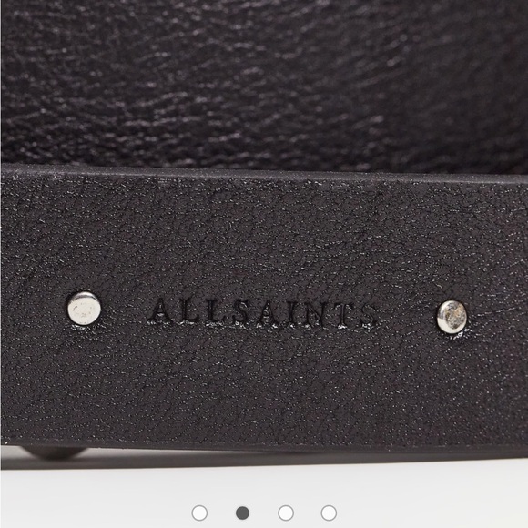 All Saints Alcor Black Leather Studded Belt with Silver Accents - Picture 3 of 9